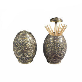 Antique Style Oval Metal Toothpick Holder